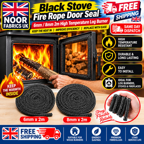 Black stove fire rope door - black,