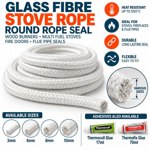 Glass fibre stove rope - glass, seal